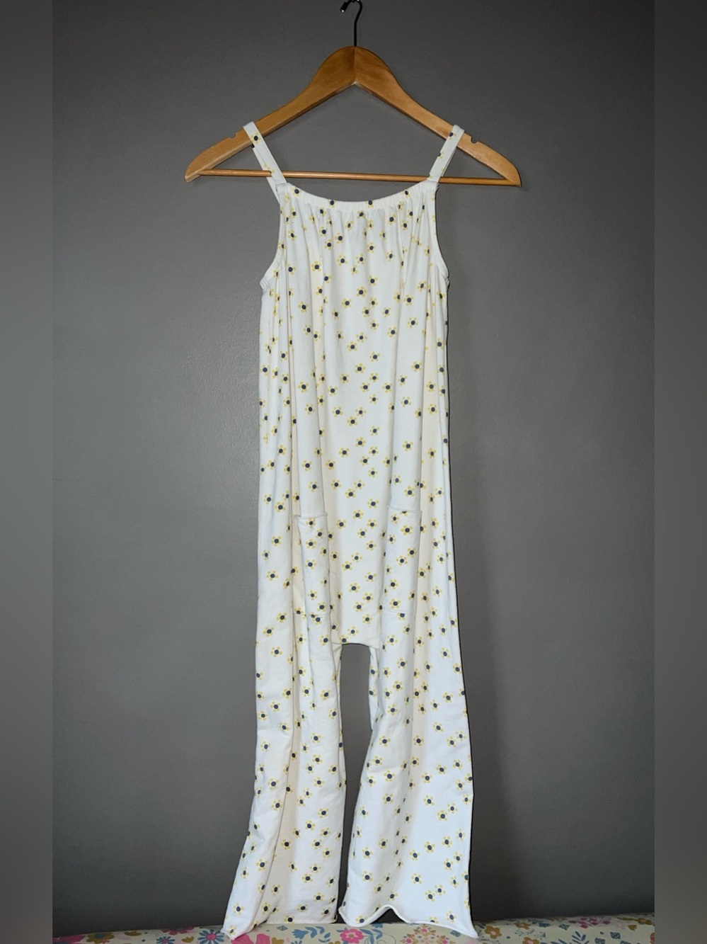 Stem Kids Off White Daisy Print Jumpsuit with Pockets - Organic Cotton